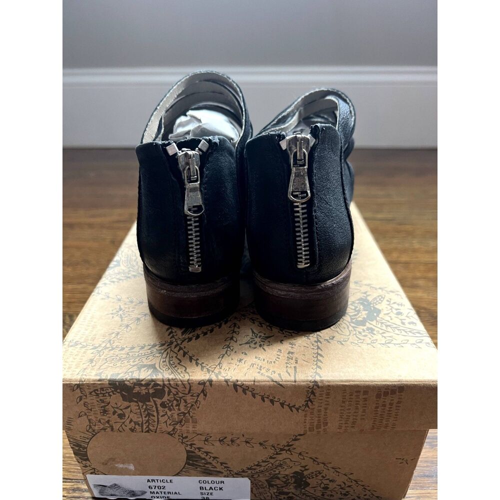 NIB Free People Lost Valley Leather Ankle Boot in Washed Black Women's Size 38 - Picture 12 of 15